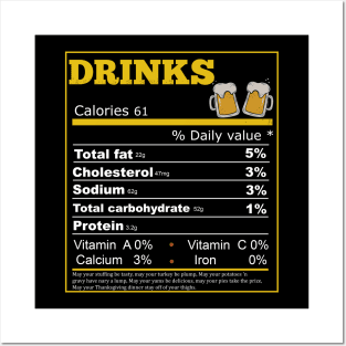 Funny Drinks Nutrition Facts Label Thanksgiving Posters and Art